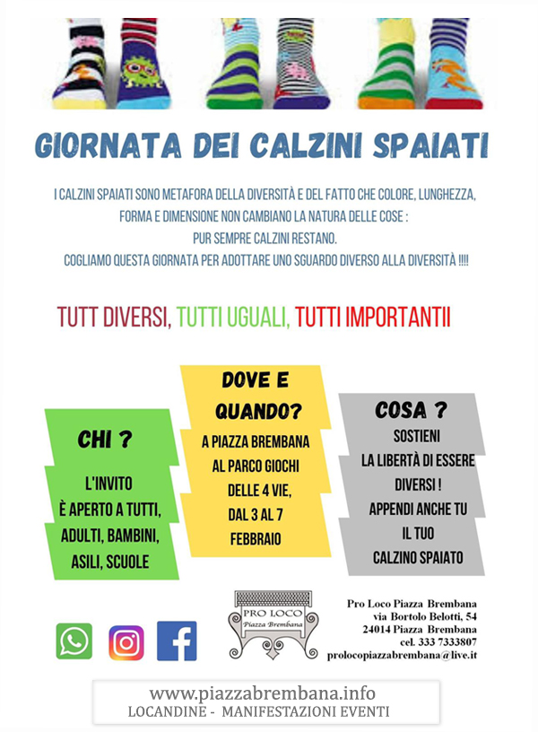 Piazza Brembana (Bg) - Giornata dei calzini spaiati. Locandine manifestazioni eventi a Piazza Brembana - Piazza Brembana Locandine -